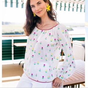 Tuckernuck | Andy Embroidered Floral Pink and Yellow Cotton Blouse Top